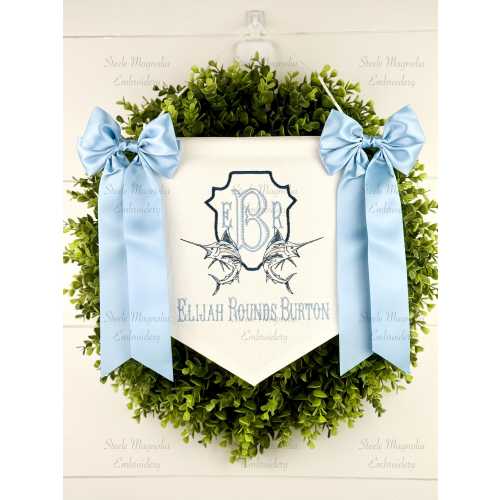 Marlin Swordfish Baby Banner Hospital Door Announcement Sign Embroidered Bespoke Banner Boy Deep Sea Nursery Personalized Baby Shower Gift