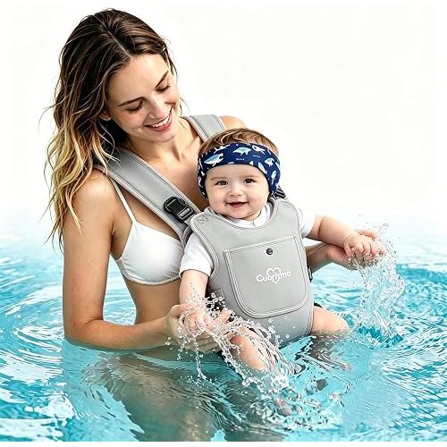 Neoprene Baby Carrier for Newborn to Toddler, Waterproof Front Carry Holder with Adjustable Straps, Lightweight for Beach, Pool & Summer, Grey