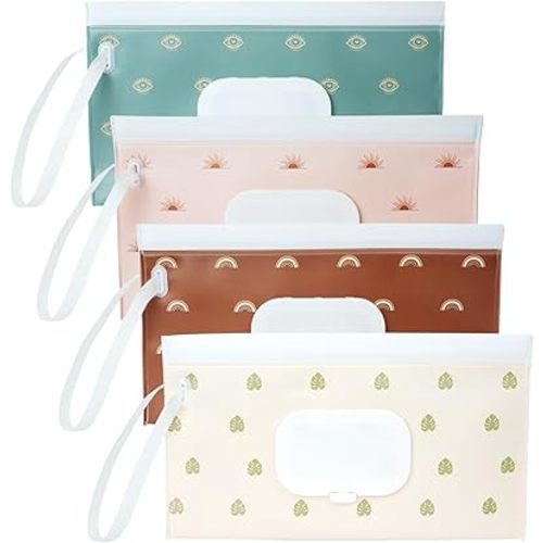 4 Pack Wipes Dispenser, ON The GO, Seposeve Portable Baby Wipe Case, Refillable Baby Wipes Container, Wipe Holder, Keeps Wipes Fresh, Reusable Wet Wipe Pouch for Outdoor Outing, Camping, Hiking.