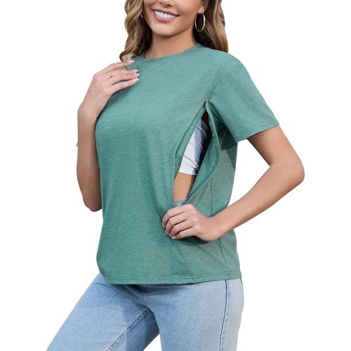 Ecavus Women's Short Sleeve Nursing Shirts for Breastfeeding Hidden Zippers Maternity Nursing Tops