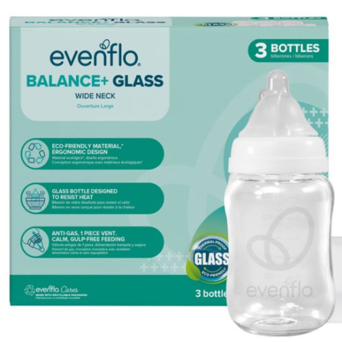 Evenflo Balance + Wide Neck Ventilated Baby Bottles, 6oz 3 Pack, Gas-Free Feeding