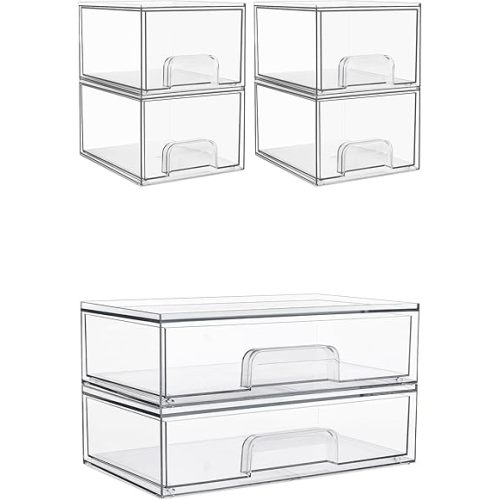 Vtopmart 4Pack 4.4''Tall and 2Pack 12'' Wide Stackable Makeup Organizer Storage Drawers Set