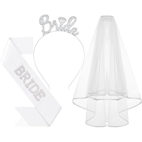 3Pcs Bride to Be Headband with Sash and Veil for Bachelorette Party