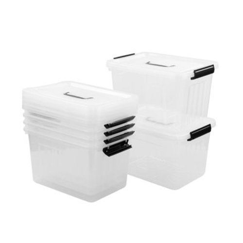 Qskely 6-Pack 10 L Clear Plastic Storage Box with Lid, Latch Storage Box with Handle