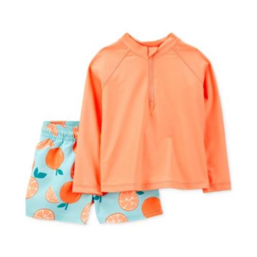 Baby Boy 2-Pc. Rash Guard & Orange Print Swim Trunks Set