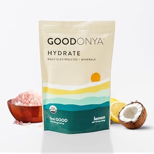 GOODONYA Organic Hydration Electrolyte Powder | Lemon, Coconut Water, Magnesium, Himalayan Pink Salt | Only 1g Sugar, No Artificial Flavors | USDA Organic & Plant-Based | 20 Servings