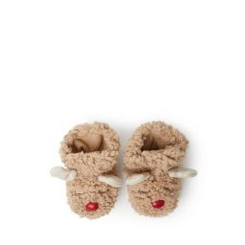 Dearfoams Baby Harley Holiday Christmas Reindeer Bootie Slipper - Latte Size 0-3