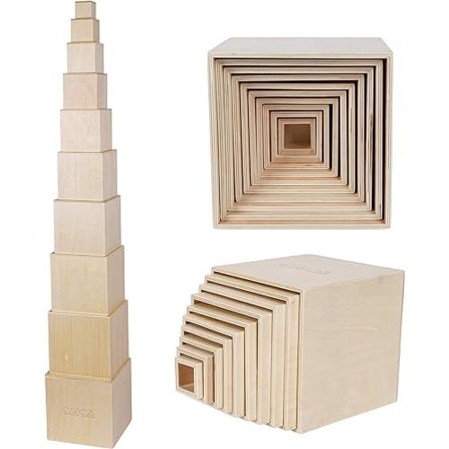 TOWO Wooden Stacking Boxes-Nesting and Sorting Cups Blocks for Toddlers-Stacking Cubes Educational Learning Toys for 2 Years Old Montessori Materials