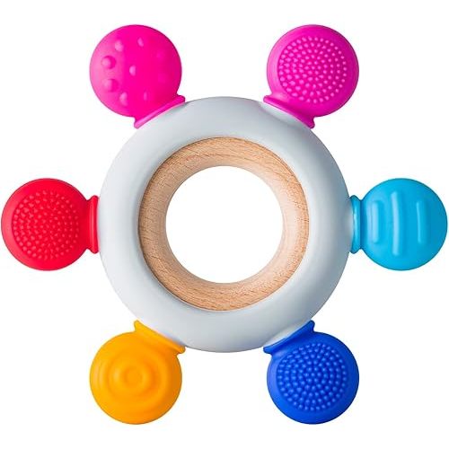 Baby Teething Toys Silicone Teethers BPA Free Silicone Rudder with Wooden Ring Soothe Babies Gums (Ocean)