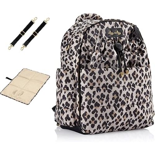 Itzy Ritzy Dream Diaper Bag Backpack - Compact Baby Backpack Diaper Bag with 14 Pockets, Changing Pad, Stroller Straps, Laptop Pocket & Comfortable Straps (Leopard)