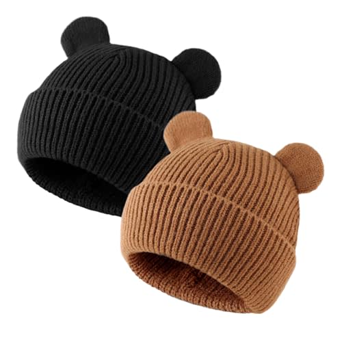 MniJiza Bear Baby Beanie Knitted Baby Winter Hat Infant Toddler Boys Girls Beanie with Cotton Lining