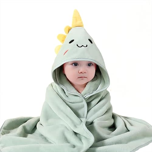 Hooded Baby Towel - Premium Soft Bath Towel for Baby, Newborn,Infant - Ultra Absorbent,Natural Baby Stuff Towel, Soft Coral Velvet Coral Fleece Bath Towel for Boys and Girls (Happy Dinosaur