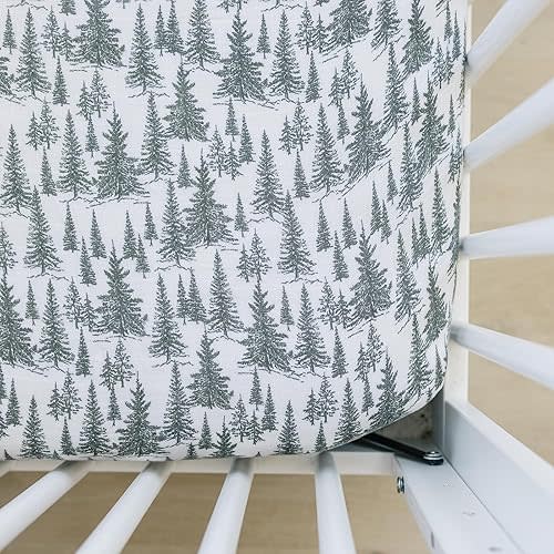 Forest Muslin Crib Sheet by Mebie Baby, Soft and Breathable Bed Sheets for Babies, Modern Neutral Bedding for Cribs, Standard Crib Mattress Fitted Sheet, Great for Boy or Girl Room