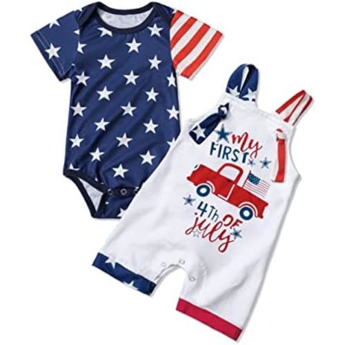 MIGU 4th Of July Baby Boy Outfits My First 4th Of July Work Romper+Stars And Stripes Short-Sleeved T-Shirt 2pcs Sets
