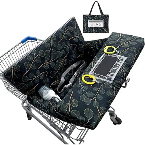 Basumee Shopping Cart Cover for Baby High Chair Covers for Restaurant Seat Grocery Cart Cover for Babies Girl Boy Cart Covers with Storage Pouch Baby Shopping Cart Cover, Green