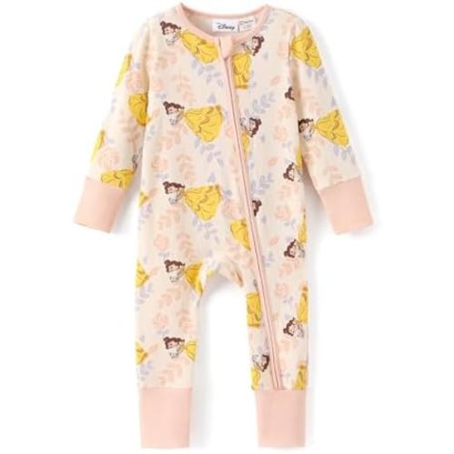 Disney Princess Ariel Belle Moana Mickey Minnie Baby Organic Cotton Footie Zipper Pajamas Newborn Infant Romper