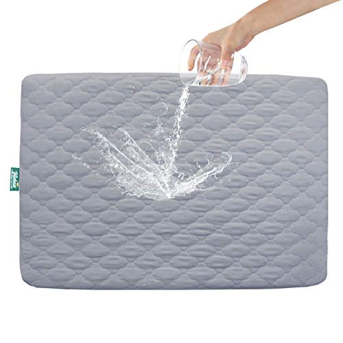 Pack and Play Sheets Mattress Pad Protector Fitted Waterproof Pack and Play Mattress Cover, Compatible with Graco Pack n Play & Dream On Me & Pamo Babe, Playpen/Playard Sheet Quilted, Gray, 39" x 27"