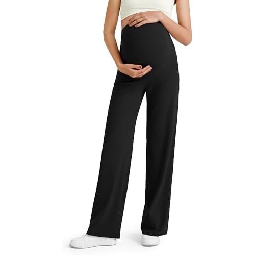 G4Free BareFeel Maternity Dress Yoga Pants Over The Belly Stretchy Work Slack Pregnancy Wide Leg Lounge Trousers