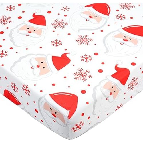 JISEN Christmas Fitted Crib Sheets for Boys Girls 52x28 Inch Santa Claus