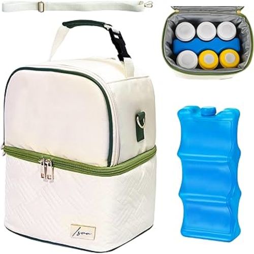 Isaa- Breastmilk Cooler Bag with ice Pack, Breastmilk Cooler Bag, with Space for up to 6 Baby Bottles Breastmilk Cooler, Easy to Carry. Whether for Travel, picnics, Nursery, Park or in The Office.