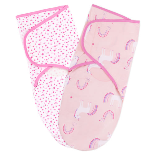 Little Star Organic Baby Infant Newborn Wearable Sleep Swaddle, 2 Pack, Unicorn Dreams, Large