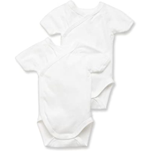 Petit Bateau Pack of 2 Unisex Newborn Baby Plain Short-Sleeve Bodysuits Style 15090 Sizes NB-36/M (Size 12 Month Style 15090 Unisex) White