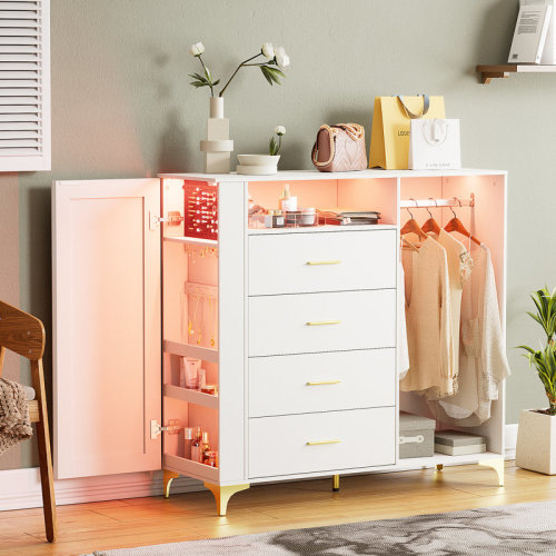Wrought Studio™ 4 Drawer Dresser with Clothing Rack and Jewelry Cabinet & Reviews | Wayfair