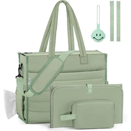 IBFUN Diaper Bag Tote for Baby - Large Baby Bag 4Pcs with Waterproof Changing Pad Pacifier Case, Travel Hospital Mommy Bag