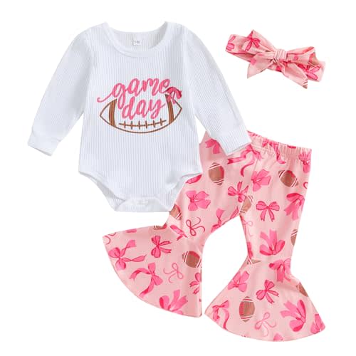 Baby Girl Football Outfit Cotton Funny Letters Print Game Day Romper+Pants+Headband 3 Pcs Fall Clothes Set