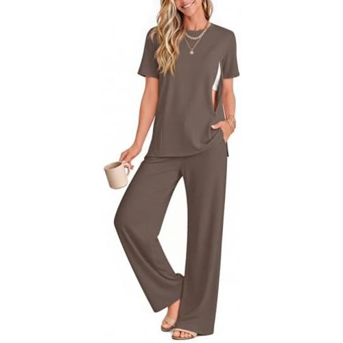 2 Piece Nursing Breastfeeding Set Maternity Pajamas with Hidden Zipper Postpartum Short Sleeve Lounge Outfit Set Pjs