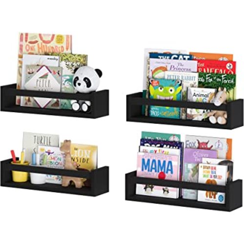 Wallniture Utah Floating Wood Wall Shelves Set of 4 Black