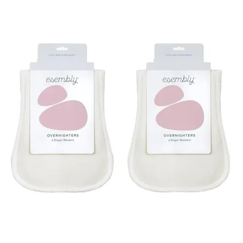 Esembly Overnighters – Organic Cotton Cloth Diaper Booster Inserts with Stay-Dry Fleece – Reusable Nighttime Absorbency Doublers for Heavy Wetters – One Size, Pack of 4