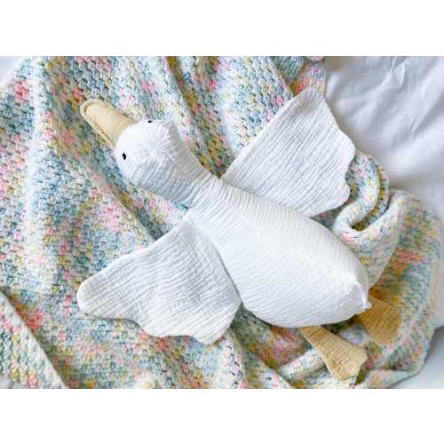 Handmade Cotton Muslin Goose Plush, Vintage Inspired Personalized Stuffed Animal Keepsake - Duck Duck Goose - Cloud (white)