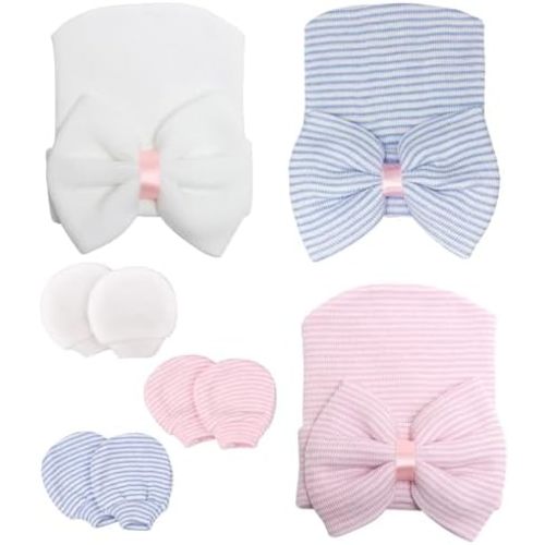 Newborn Baby Girl Hats with Bow No Scratch Cotton Toddler Infant Beanie Caps Soft Newborn Hospital Hat 0-3 Months