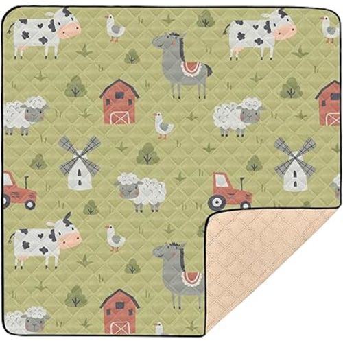 Baby Play Mat Cute Farm Tractor and Animals 50 x 50 Playpen Mat Baby Play Mats for Floor Play Gym Crawling Mat Non-Slip Cushioned Baby Playmat for Infants, Babies, Toddlers