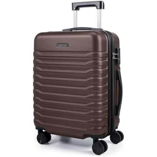 LIGHT FLIGHT Expandable 20" Carry On Luggage 22x14x9, TSA Lock, Brown