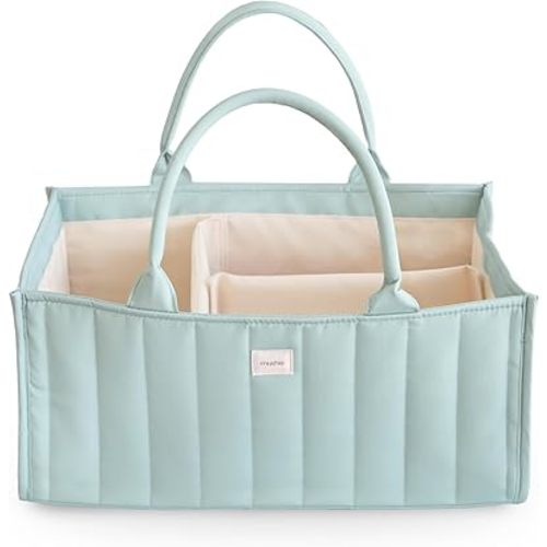 mushie Baby Diaper Caddy | Newborn Essentials Organizer for Diaper Changing Station (Roman Green)