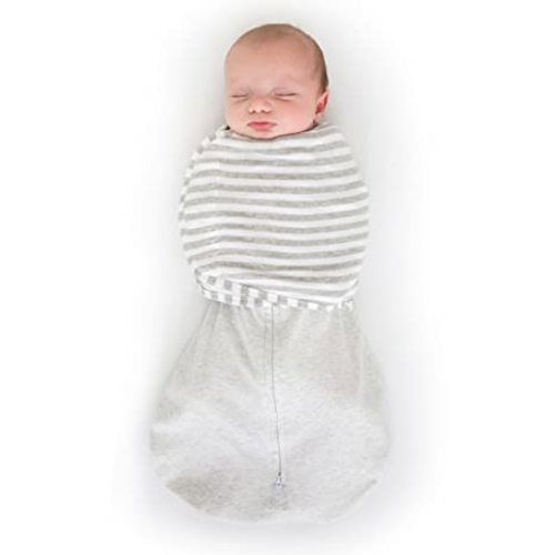 SwaddleDesigns Omni Swaddle Sack With 6-way Adjustable Wrap & Arms Up Sleeves & Mitten Cuffs, Easy Swaddle Transition, Better Sleep for Newborn Baby Boys & Girls, Heathered Stripes, Small, 0-3 Months