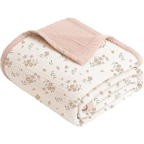 Konssy Muslin Baby Blankets, 100% Cotton Quilt Blankets for Baby Infant Toddler, Soft and Lightweight Nursery Crib Blanket for Baby Boys and Girls 43"x40" (Blossom)