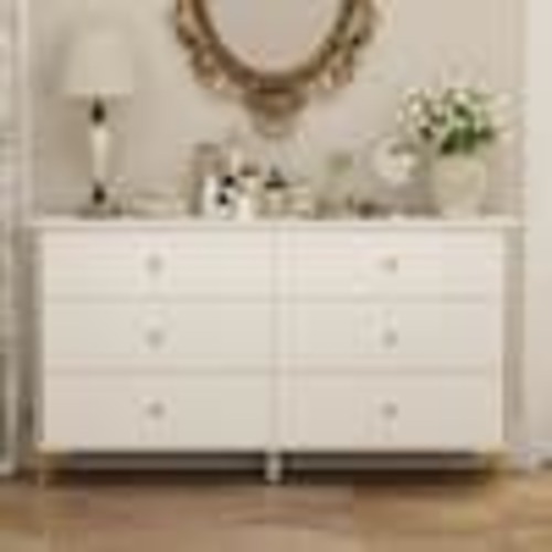 FUFU&GAGA 6-Drawer White Wooden Dresser, Make Up Vanity, Bedside Chest, 29.3in.W x 15.7in.D x 30in.H LBB-KF330067-01