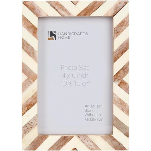 Handicrafts Home 4x6 Chevron Pattern Inspired Picture Frame - 4x6 Frames for Wall Hanging & Desk Decor, Vintage & Living Room Decor - Picture Frame for Photos & Nursery Gifts, Brown