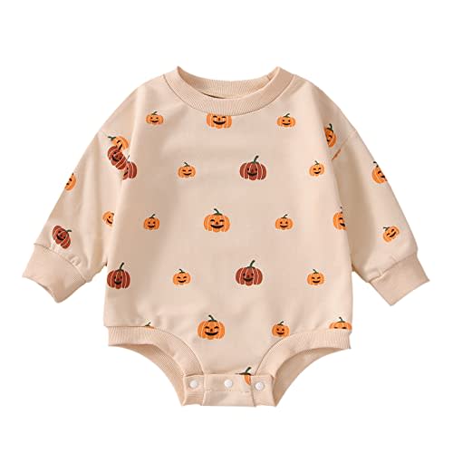 FYBITBO Halloween Baby Girl Boy Clothes Pumpkin Romper Sweatshirt Onesie Long Sleeve Bodysuit Top Fall Winter Outfit