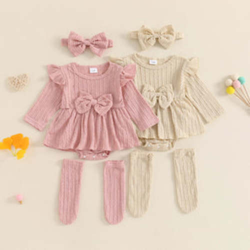 Solid Knit Bow Dress with Socks & Headband for Baby & Toddler Girls – Bitsy Bug Boutique