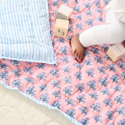 Block Print Quilted Blanket - forget me not Floral
