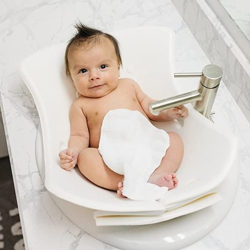 Puj Tub - Soft, Foldable Baby Bathtub for Newborns, Infants, and 0-6 Months - In-Sink Baby Bath - BPA and PVC-Free - Compact and Portable Design - Convenient Seat Tubs for Babies (White)