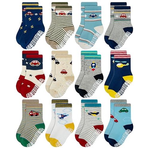 RATIVE Non Skid Anti Slip Crew Socks With Grips for Baby Infant Toddlers Kids Boys