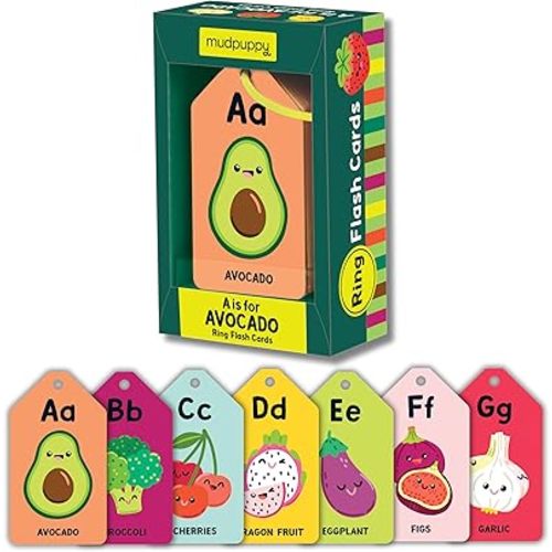 Mudpuppy A is for Avocado — Ring Flashcards 26 Durable Double Sided Alphabet Food Cards and Reclosable Ring with Colorful Art for Babies Age 1+ Perfect for Preschool Or Travel for Teacher and Parents