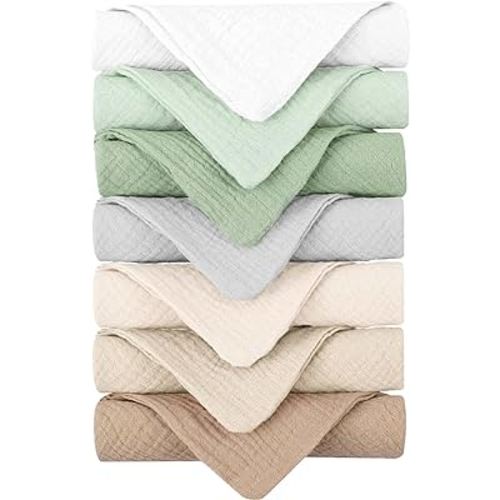 Konssy Baby Muslin Washcloths 7 Pack -100% Cotton Baby Bath Towels, Soft Baby Wash Cloths and Absorbent Burp Cloths for Newborn Kids Girls and Boys, 11x11 inches