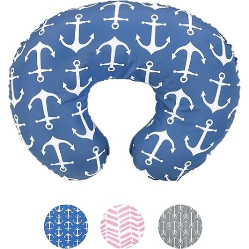 Water Resistant Nursing Pillow Cover | Premium Quality Soft Wipeable Fabric | Navy Blue Anchor Pattern | Minky Slipcover | Best for Breastfeeding Moms | Baby Boy Girl | Hypoallergenic