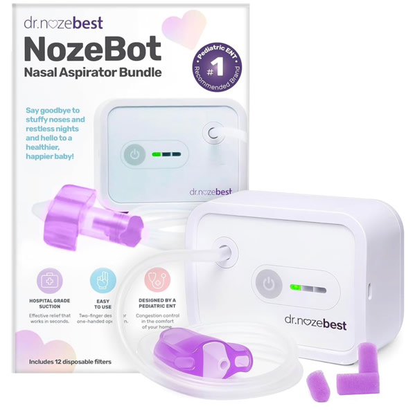 Amazon.com: Dr. Noze Best NozeBot Electric Baby Nasal Aspirator - Designed by a Pediatric ENT for Safe, Gentle Congestion Relief - Rechargeable, Portable & Easy to Clean Nose Sucker for Infants and Toddlers